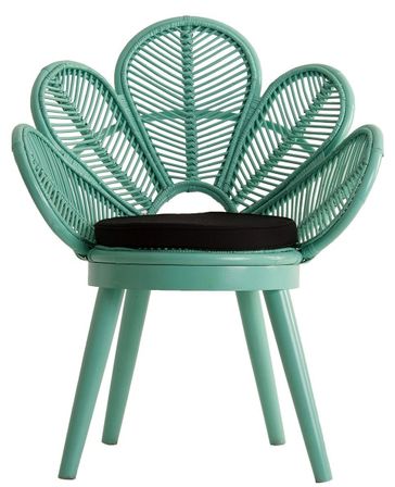 Fauteuil rotin et pieds mahogany massif turquoise Ziyed