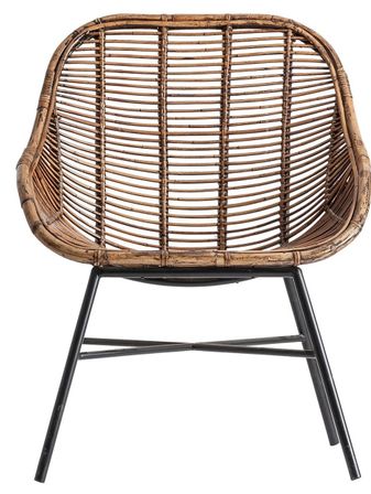 Fauteuil rotin foncé et pieds métal noir Rejane