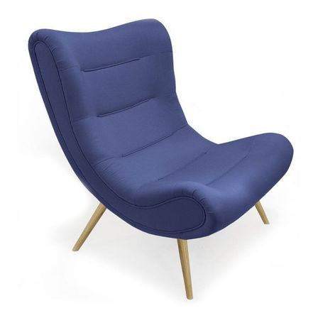 Fauteuil scandinave tissu bleu et pieds bois clair Ulric