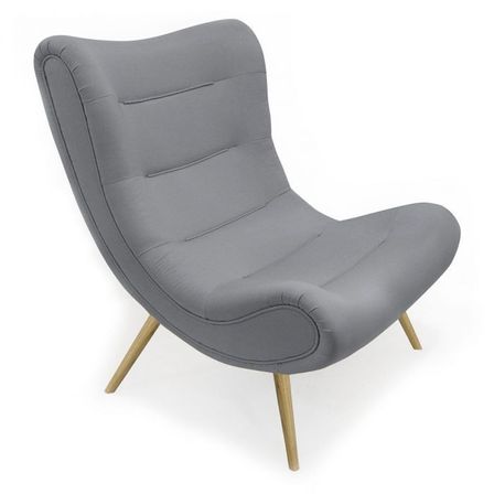 Fauteuil scandinave tissu gris clair et pieds bois clair Ulric