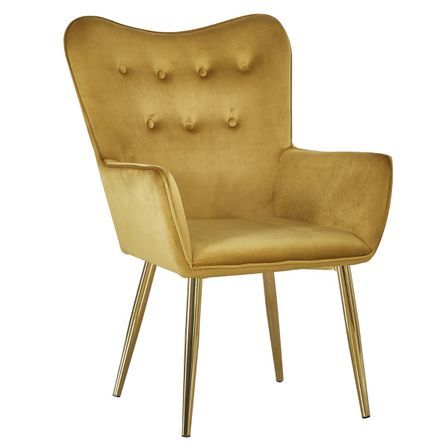 Fauteuil scandinave velours jaune foncé et pieds doré Dorian