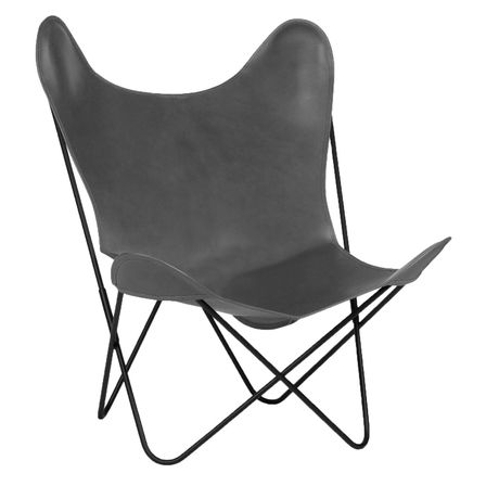 Fauteuil simili cuir gris et pieds métal noir Fly