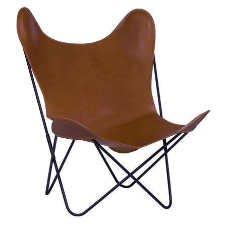 Fauteuil simili cuir marron et pieds métal noir Fly