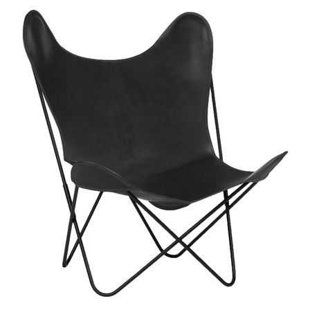 Fauteuil simili cuir noir et pieds métal noir Fly
