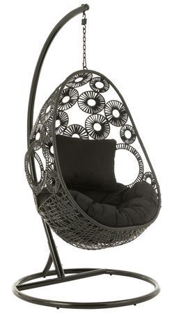 Fauteuil suspendu avec coussins métal et roseau noir Bula