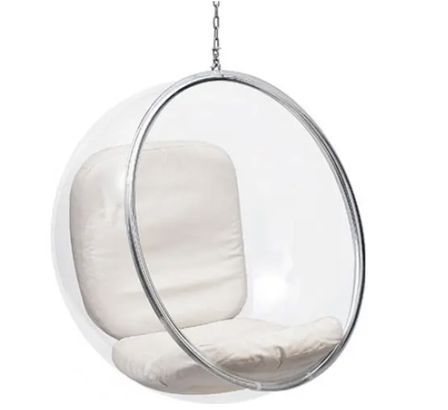Fauteuil suspendu design BALU – Bulle transparente en plexiglas et assise en similicuir