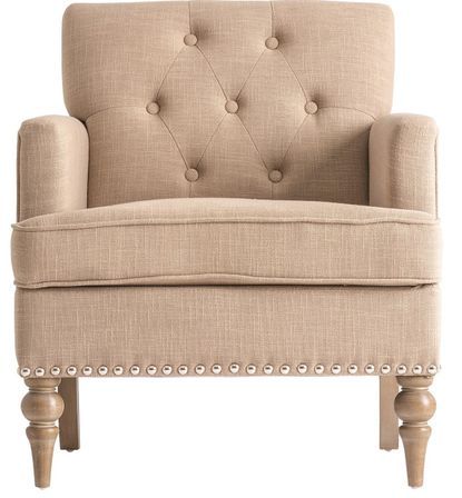 Fauteuil tissu beige et pieds pin massif clair Pierig