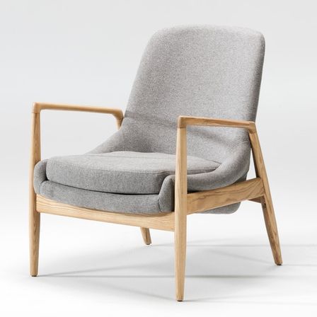 Fauteuil tissu gris et bois clair Mamy