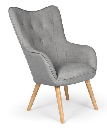 Fauteuil tissu gris et pieds bois clair Kallyr