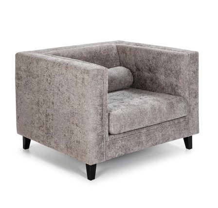 Fauteuil tissu gris et pieds bois massif noir Laki