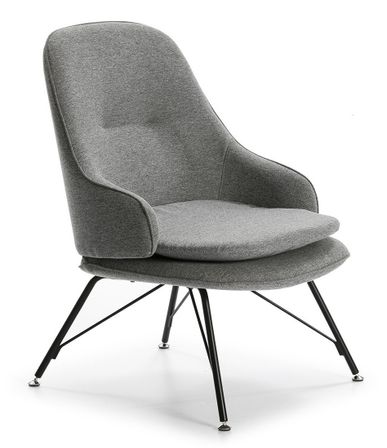 Fauteuil tissu gris et pieds métal noir