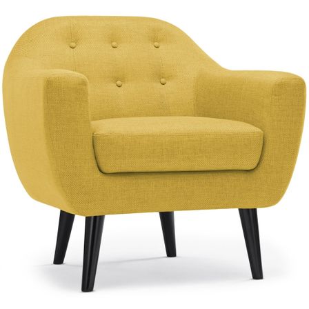 Fauteuil tissu jaune et pieds bois noir Lalis
