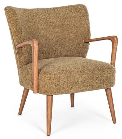 Fauteuil tissu marron effet laine et bois de hévéa Ritaz