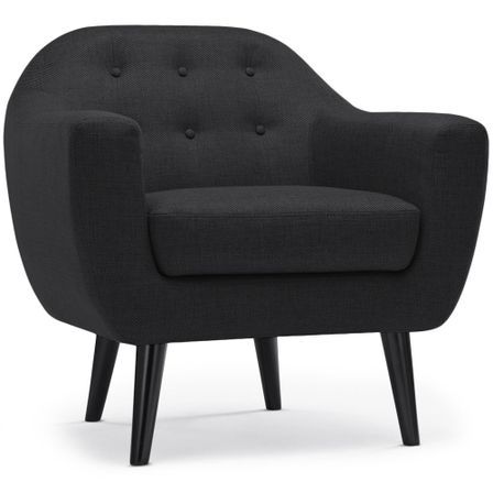 Fauteuil tissu noir et pieds bois noir Lalis