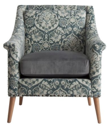Fauteuil tissu imprimé coussin gris et pieds bois massif clair - Lot de 2