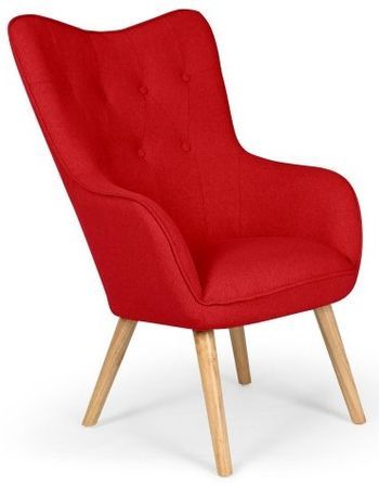 Fauteuil tissu rouge et pieds bois clair Kallyr