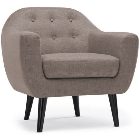 Fauteuil tissu taupe et pieds bois noir Lalis