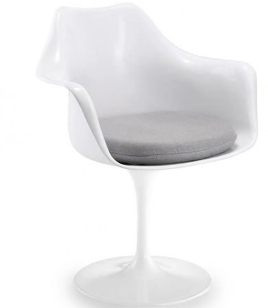 Fauteuil Tulipo pivotant blanc brillant avec coussin - Design haut de gamme