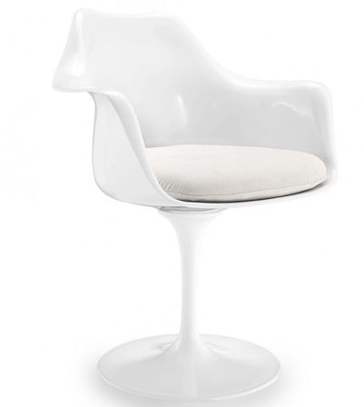 Fauteuil Tulipo pivotant blanc brillant avec coussin - Design haut de gamme
