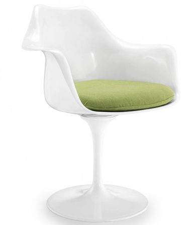 Fauteuil Tulipo pivotant blanc brillant avec coussin - Design haut de gamme