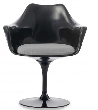 Fauteuil Tulipo pivotant noir brillant avec coussin - Design haut de gamme