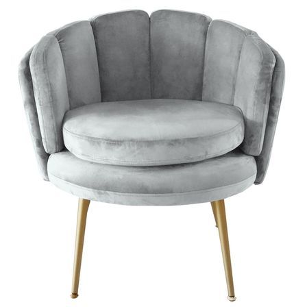 Fauteuil velours argenté et pieds métal doré Ranni