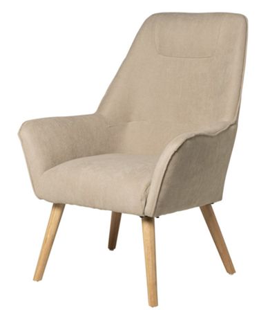 Fauteuil velours avec pieds légèrement en bois naturel Baky