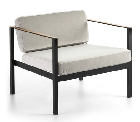 Fauteuil velours beige et métal noir