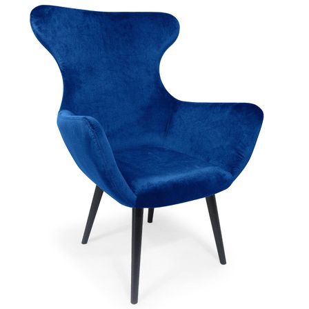 Fauteuil velours bleu et pieds bois noir Yuggy
