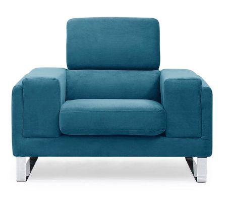 Fauteuil velours bleu et pieds métal argenté Medra