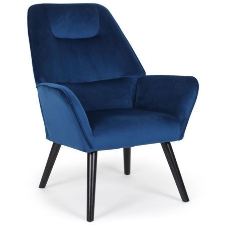 Fauteuil velours bleu et pieds noirs Tix