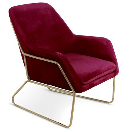 Fauteuil velours bordeaux et pieds métal doré Clara