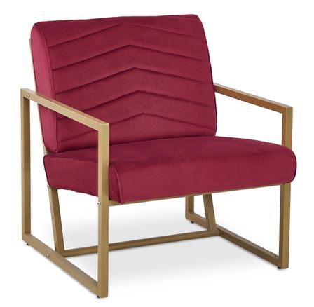 Fauteuil velours bordeaux et pieds métal doré Doriv