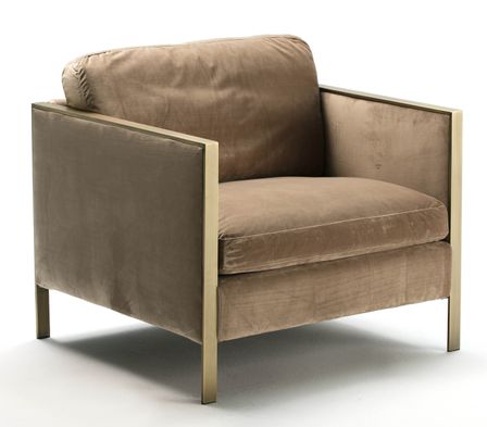 Fauteuil velours marron clair et métal doré