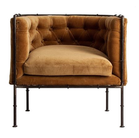 Fauteuil velours marron et métal vieilli Najar