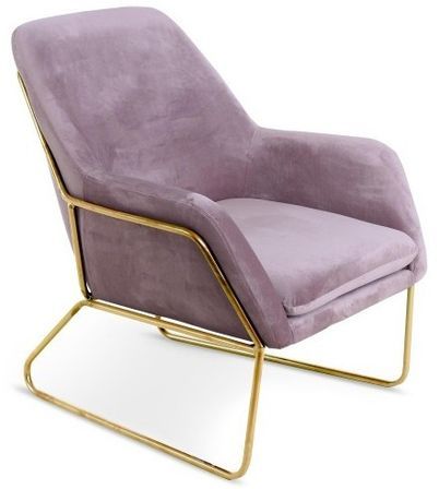 Fauteuil velours rose et pieds métal doré Claude