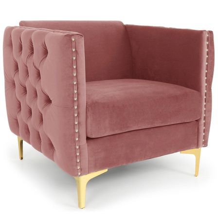 Fauteuil velours rose et pieds métal doré Josua