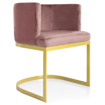 Fauteuil velours rose et pieds métal doré Nolan