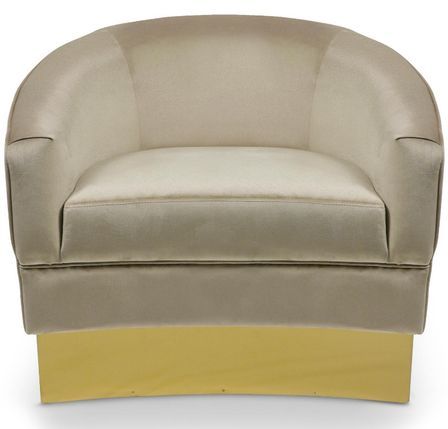 Fauteuil velours taupe et pied métal doré Illem