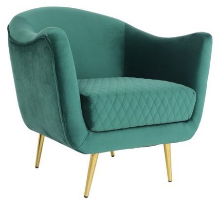 Fauteuil velours vert et pieds métal doré Dahlia