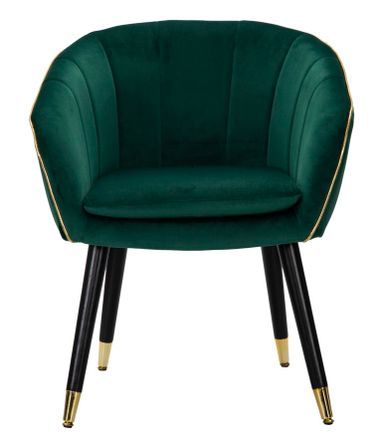 Fauteuil vert capitonné avec pieds noirs et finitions dorées Fiji
