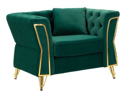Fauteuil vert velours matelassé élégant Emy