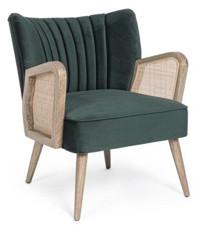 Fauteuil VIRNA – Bois naturel & rotin, assise tissu doux