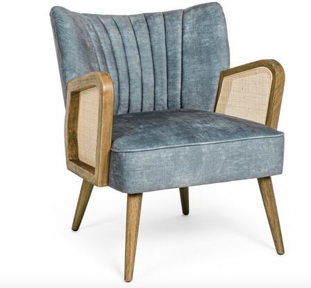 Fauteuil VIRNA – Bois naturel & rotin, assise tissu doux