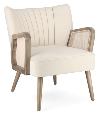 Fauteuil VIRNA – Bois naturel & rotin, assise tissu doux