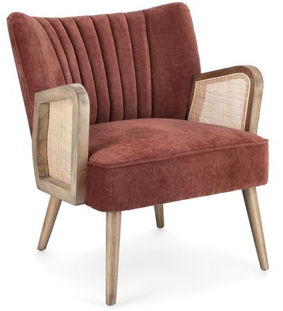 Fauteuil VIRNA – Bois naturel & rotin, assise tissu doux