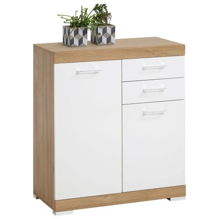 FMD Armoire avec 2 portes et 2 tiroirs 80x34,9x89,9 cm Blanc et chêne