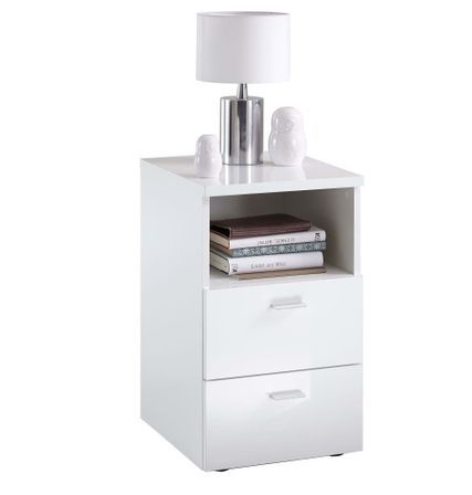 FMD Table de chevet avec 2 tiroirs Blanc brillant