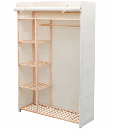 Garde-robe en tissu et bois de pin 110 x 40 x 170 cm