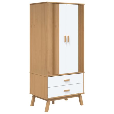 Garde-robe OLDEN blanc et marron 76,5x53x172 cm bois massif pin